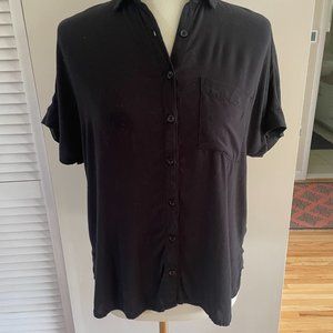Short Sleeve Button Down Blouse, Black